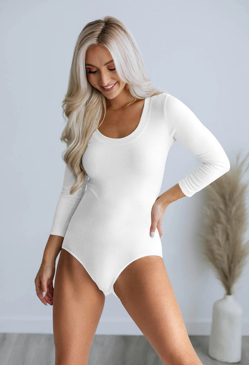 Color-Autumn Thread Fitted Long Sleeve Tight Sexy Bodysuit Bottoming T Back One Piece Trousers-Fancey Boutique