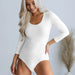 Color-Autumn Thread Fitted Long Sleeve Tight Sexy Bodysuit Bottoming T Back One Piece Trousers-Fancey Boutique