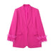 Color-Blazer-Fall Women Clothing Wild Feather Decoration Straight Blazer Set Set Trousers Set-Fancey Boutique