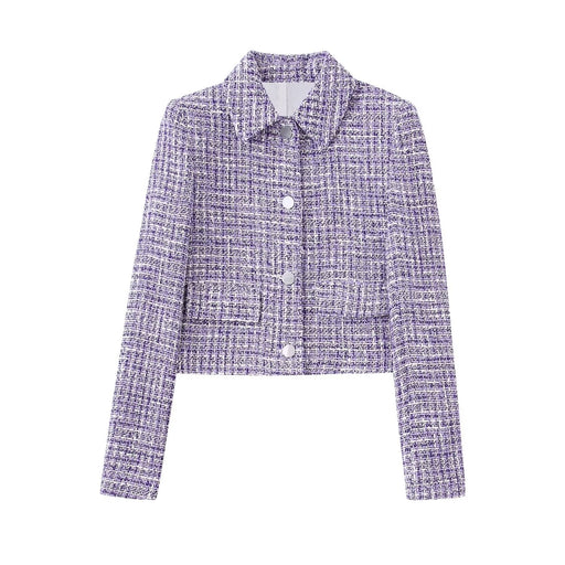 Color-Purple-Spring Fashionable Casual Women Double Breasted Texture Short Blazer-Fancey Boutique