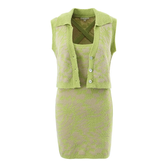 Color-Autumn Knitted Collared Shell Button Vest Jacket Knitted Sheath Dress-Fancey Boutique