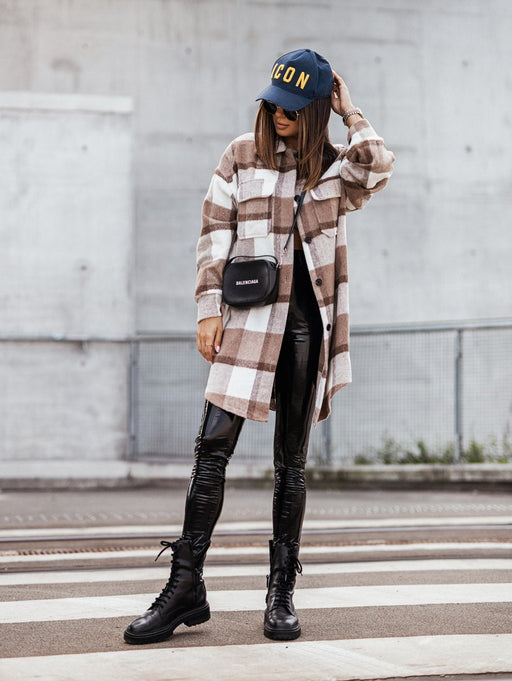 Color-New Mid Length Plaid Printed Coat-Fancey Boutique