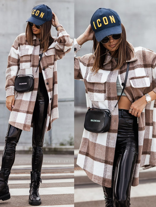 Color-New Mid Length Plaid Printed Coat-Fancey Boutique