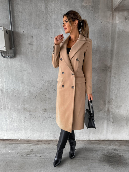 Color-Autumn And Winter Simple Long Sleeve Double Row Button Woolen Coat Women-Fancey Boutique