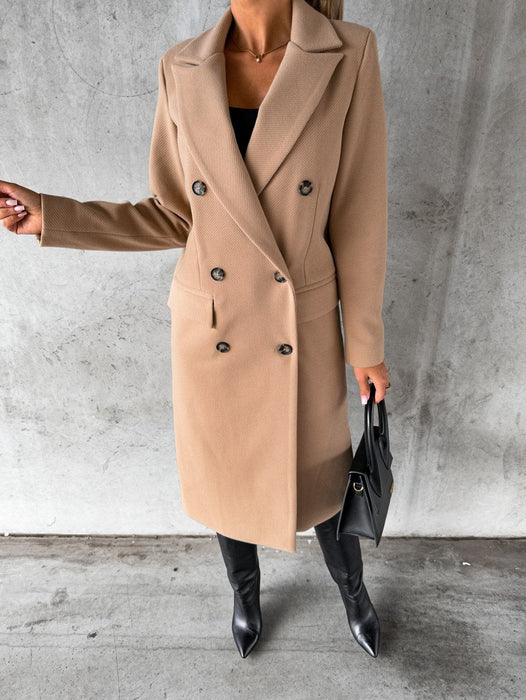 Color-Autumn And Winter Simple Long Sleeve Double Row Button Woolen Coat Women-Fancey Boutique