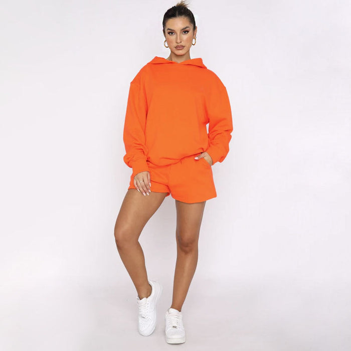 Color-Autumn Winter Solid Color Pullover Hooded Long Sleeves Sweaters Women Clothing Casual Shorts Suit-Fancey Boutique