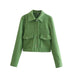 Color-Autumn Winter Three Colors Soft Woolen Short Lapels Pocket Jacket Coat-Fancey Boutique