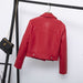 Color-Autumn Epaulet Collared Short Belt Women Faux Leather Coat Simple Leather Jacket Motorcycle Jacket-Fancey Boutique
