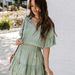 Color-Women Summer New Ruffled Solid Color Crew Neck Bohohemain Smocked Tiered Dress-Fancey Boutique