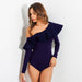 Color-off-Shoulder Ruffled Flounced Sleeve Solid Color Long Sleeve Casual Slimming Bodysuit for Women-Fancey Boutique