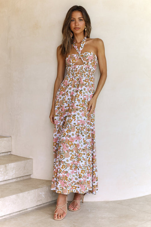 Color-Women Summer Vacation Halter Sleeveless Maxi Cutout A Line Dress-Fancey Boutique