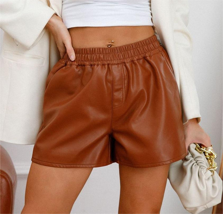 Color-Women Simple Faux Leather Shorts Casual Loose Shorts Bottoms-Fancey Boutique