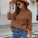 Color-Solid Color Long Sleeve Pullover Knitting Bottoming Loose Turtleneck Sweater-Fancey Boutique