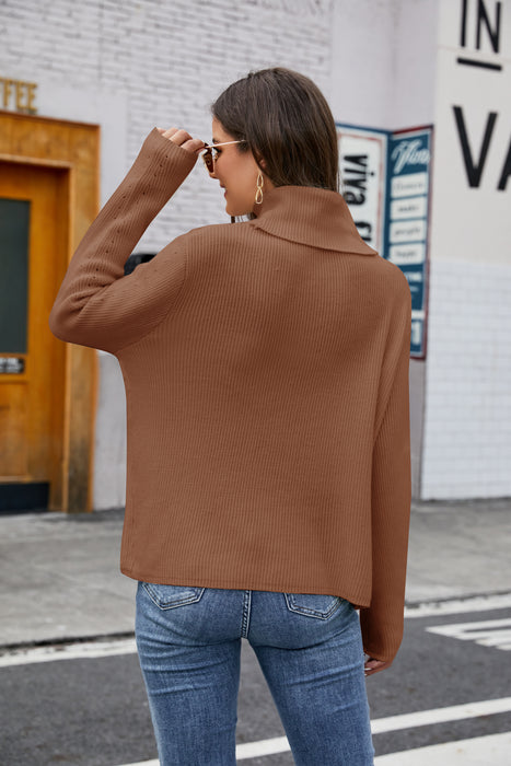 Color-Solid Color Long Sleeve Pullover Knitting Bottoming Loose Turtleneck Sweater-Fancey Boutique