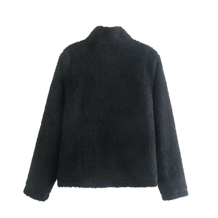 Color-Autumn Winter Lamb Wool Coat Stand Collar Loose Solid Color Top-Fancey Boutique