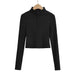 Color-Black-Top Women Autumn Sexy Collar Slim Fit Short Bottoming Shirt Long Sleeve T shirt-Fancey Boutique