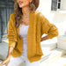 Color-Turmeric-Autumn Winter Solid Color V neck Long Sleeve Knitwear Office Sweater Hollow Out Cardigan Women-Fancey Boutique