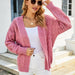 Color-Pink-Autumn Winter Solid Color V neck Long Sleeve Knitwear Office Sweater Hollow Out Cardigan Women-Fancey Boutique