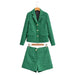 Color-Green-Women Long Sleeve Spring Office Blazer Shorts Suit-Fancey Boutique