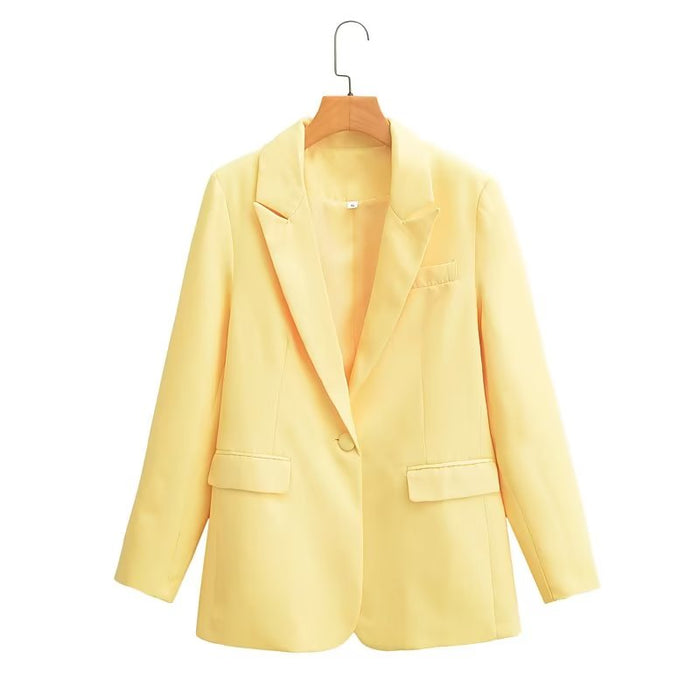 Color-Yellow-Fall Women Clothing Collar Solid Color Casual Blazer Women-Fancey Boutique