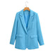 Color-Blue-Fall Women Clothing Collar Solid Color Casual Blazer Women-Fancey Boutique