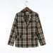Color-Multi-Fall Olive Green Plaid Padded Shoulder Collared Loose Blazer Elegant Casual Plaid Top-Fancey Boutique