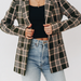 Color-Fall Olive Green Plaid Padded Shoulder Collared Loose Blazer Elegant Casual Plaid Top-Fancey Boutique