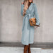 Color-Autumn Winter Women Clothing Solid Color Polo Collar Long Sleeved Woolen Coat Simple Lace up Trench Coat-Fancey Boutique