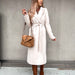 Color-Autumn Winter Women Clothing Solid Color Polo Collar Long Sleeved Woolen Coat Simple Lace up Trench Coat-Fancey Boutique