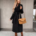 Color-Autumn Winter Women Clothing Solid Color Polo Collar Long Sleeved Woolen Coat Simple Lace up Trench Coat-Fancey Boutique