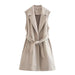 Color-Elegant Lady with Belt Soft Vest Casual Top Autumn Polo Collar Long Vest for Women-Fancey Boutique