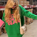 Color-Green-Pink Letter Jacquard Pullover Green Knitted Sweater-Fancey Boutique