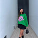 Color-Green-Pink Letter Jacquard Pullover Green Knitted Sweater-Fancey Boutique