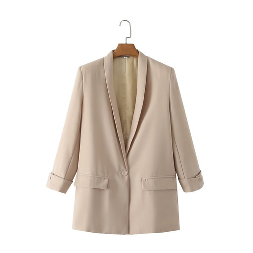 Color-Fall Beige Cuff Turned Cuff Loose Casual Long Sleeves Blazer Women-Fancey Boutique