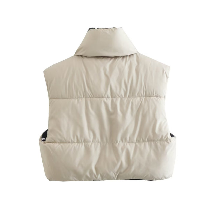 Color-Winter High Neck Short Cotton Coat Vest Reversible Cotton Padded Coat Vest-Fancey Boutique