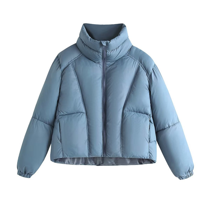 Color-Autumn Women Blue Hooded Cotton Jacket Jacket-Fancey Boutique