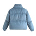 Color-Autumn Women Blue Hooded Cotton Jacket Jacket-Fancey Boutique