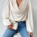 Color-Long Sleeved Shirt Loose Draped V neck Top T shirt Women Clothing-Fancey Boutique