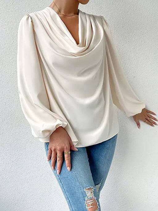 Color-Long Sleeved Shirt Loose Draped V neck Top T shirt Women Clothing-Fancey Boutique