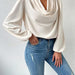 Color-Long Sleeved Shirt Loose Draped V neck Top T shirt Women Clothing-Fancey Boutique