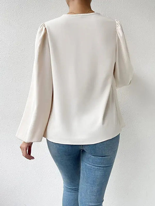 Color-Long Sleeved Shirt Loose Draped V neck Top T shirt Women Clothing-Fancey Boutique