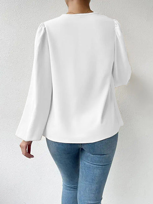 Color-Long Sleeved Shirt Loose Draped V neck Top T shirt Women Clothing-Fancey Boutique