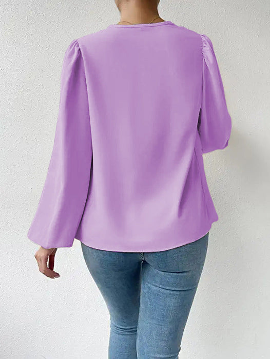 Color-Long Sleeved Shirt Loose Draped V neck Top T shirt Women Clothing-Fancey Boutique