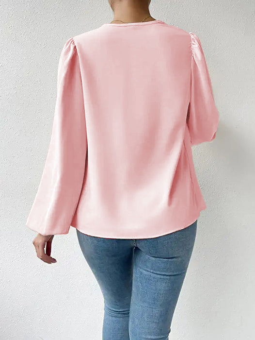 Color-Long Sleeved Shirt Loose Draped V neck Top T shirt Women Clothing-Fancey Boutique