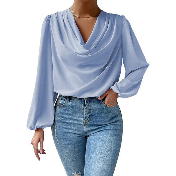 Color-Long Sleeved Shirt Loose Draped V neck Top T shirt Women Clothing-Fancey Boutique