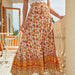Color-Orange-Women Summer Printed Tie Maxi A Line Skirt-Fancey Boutique