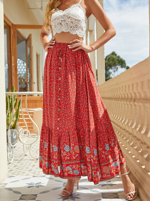 Color-Women Summer Printed Tie Maxi A Line Skirt-Fancey Boutique