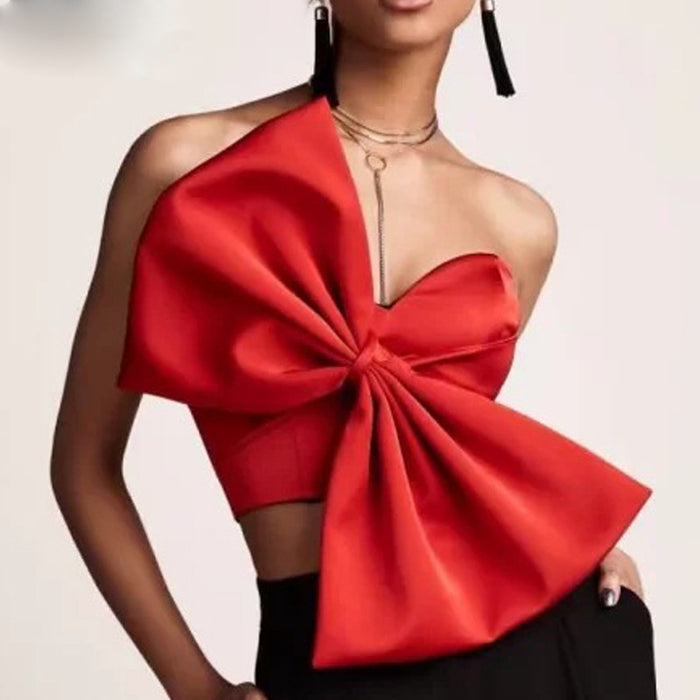 Color-3D Bowknot Sexy Bow Wrapped Chest Strapless Short Top Shirt Women Women Tops-Fancey Boutique