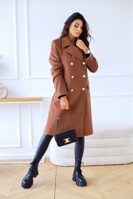 Color-Autumn Winter Simplicity Long Sleeve Collared Double Breasted Woolen Coat Women Clothing-Fancey Boutique