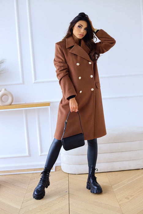 Color-Autumn Winter Simplicity Long Sleeve Collared Double Breasted Woolen Coat Women Clothing-Fancey Boutique